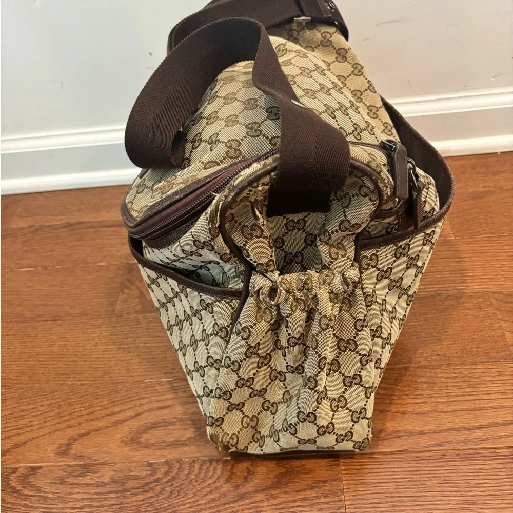 Gucci Tan and Brown Monogram Crossbody Diaper Bag